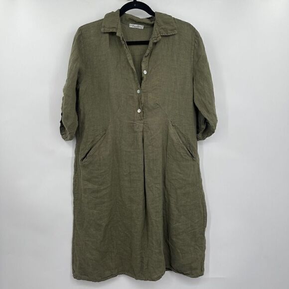 Elena Baldi Women's Olive Green Button-Front Long-Sleeve Shirt Dress Size S - Picture 1 of 6